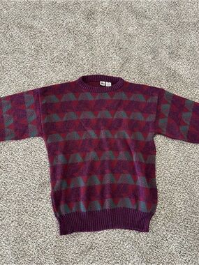 Unbranded Men's Geometric Crewneck Sweater in Burgundy and Teal